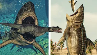 Megalodon FIGHT & HUNT All marine reptiles | Jurassic World Evolution 2