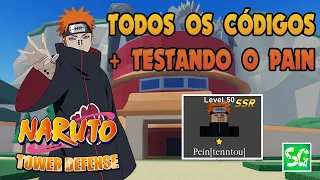 TODOS OS CÓDIGOS! TESTANDO O PAIN + MODO STORY NO NARUTO DEFENSE SIMULATOR!