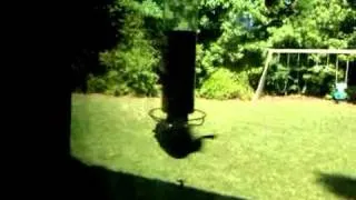 Squirrel riding the Yankee Flipper Bird Feeder