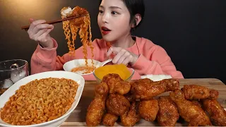 SUB)매콤꾸덕 까르보불닭볶음면에 허니콤보 치킨 꿀조합 먹방🍗  Honey Combo Chicken & Spicy Carbonara noodles Mukbang Asmr