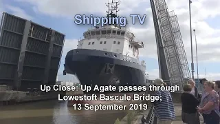 Up Close: Supply ship Up Agate  passes through Lowestoft Bascule Bridge, 13 September 2019