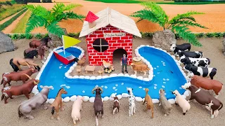 DIY how to make Cattle Farm around a river - House of Animals - Cow, Horse Farm Diorama!