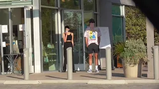 Kaia Gerber and boyfriend Jacob Elordi wait for their lunch order in Malibu, CA