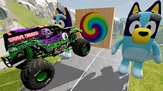 Big Monster Trucks Vs Bluey, Jumping Through Giant Portal BeamNG Gameplay