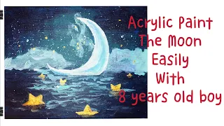 Easy Acrylic Paint/How to paint a Moon n the Ocean/Moon painting