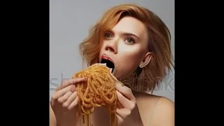 Scarlett Johansson eating Spaghetti