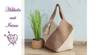 Tasche Diana ist ein moderner Shopper in Boho Style häkeln, Häkeltasche Windmühlen