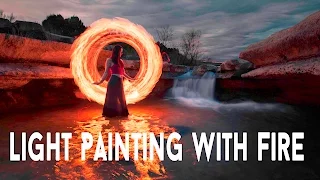 Light painting with fire at Pedernales Falls