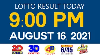 Lotto Results Today August 16 2021 9pm Ez2 Swertres 2D 3D 4D 6/45 6/55 PCSO