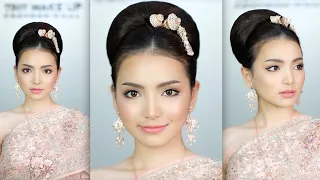 High Bun Hairstyle, Thai Wedding Hairstyle ทรงผมเจ้าสาวชุดไทย แบบ หม้อตาล โดย ครูหญิง ภัครา