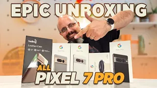 Epic Google Pixel 7 Pro Unboxing All Colors Hazel, Snow, Obsidian, Pixel Watch LTE, Leather Case