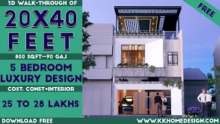 20X40 Feet Luxury Interior Design || 5bhk || 800 sqft || 90 Gaj || 20*40 Feet  House Plan#72