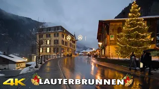 Lauterbrunnen A Christmas Fairy Tale Village , Walking In Rain & Snowy Evening On Christmas Eve 🇨🇭