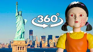 Squid Game - Red Light, Green Light  in New York  | Doll Attack in Statue of Liberty 360 Video | 4k