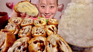 ASMR Cheese Millefeuille Pork Cutlet【Mukbang/ Eating Sounds】【English subtitles】