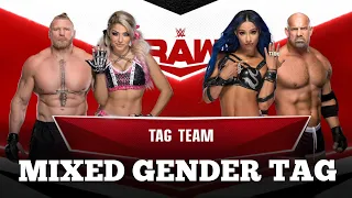 MIXED TAG TEAM | BROCK LESNAR + ALEXA BLISS vs GOLDBERG + SASHA BANKS | WWE