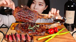 ASMR HUGE TOMAHAWK STEAK 🥩 with RED WINE 🍷 EXTREMELY JUICY PERFECT BEEF STEAK MUKBANG Eating Show