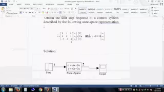 Unit Step Respone of system described by State space in simulink