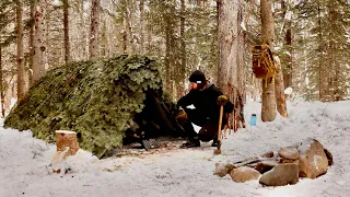 BUSHCRAFT Rebuild - Part 1 // I Rebuild My Bushcraft Shelter //  Winter Wonderland // A-FRAME //