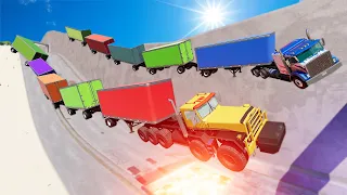 Гонки на выживание самых длинных грузовиков! Крушения машин в игре BeamNG Drive.