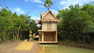 Build The Most Beautiful Craft Bamboo Two Story House On River And Traditional Pounded Rice