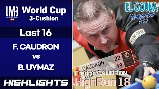 [Hurghada World Cup 3-Cushion 2017] Last 16 - Frédéric CAUDRON (BEL) vs Birol UYMAZ (TUR). H/L