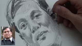 A portrait sketch demonstration by Montmartre artist Gezer