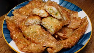 炸腐竹皮虾卷🦐酥脆鲜香，用料丰富，超满足超好吃😋Fried bean curd shrimp rolls🦐 crispy and fragrant, rich in ingredients