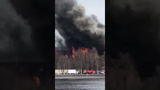 Russia: Fire at a factory in Moscow, Nevsky District, Oktyabrskaya Embankment, 50.