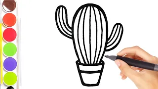 Cactus 🌵 Drawing, Painting, Coloring ✏🎨 for Kids and Toddlers with watercolors. How to Draw Together