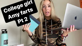 College girl, Amy farts, can’t stop farting while trying to study!!