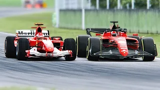 Ferrari F1 2022 vs Ferrari F1 2004 at Imola GP (Leclerc vs Schumacher)