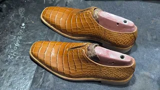 How To Make Alligator Print Hand Stitch Leather Shoes Upper, Beginner Leather work PART 3 of 3