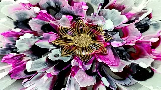 #1447 Stunning Pink And Black Resin Flower With Gold Silicone Stamp