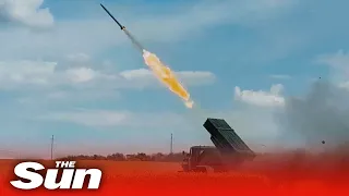 Ukrainian multiple rocket launcher vehicle fires missile Salvos at Russian invaders