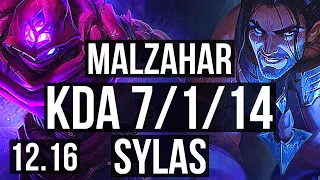 MALZAHAR vs SYLAS (MID) | 7/1/14, 3.7M mastery, 1400+ games, Godlike | KR Master | 12.16