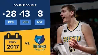 (24.11.2017) Nikola Jokić 28 pts, 13 reb, 8 ast vs. Memphis Grizzlies (Highlights)