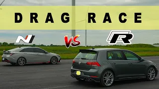 2022 Elantra N DCT vs VW Golf R DSG, walk of shame was unexpected. Drag and Roll Race.
