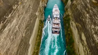 M/Y Gene Machine passing through the Corinth Canal