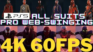 4K Spiderman Smoothest Miles Morales Web Swinging All Suits PS5 60fps Gameplay