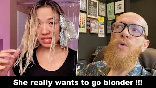 She really wants to go blonder !!! Hairdresser reacts to hair fails #hair #beauty