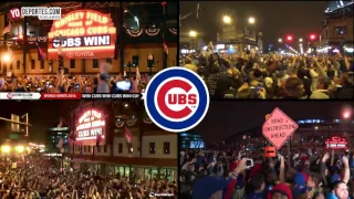 CUBS WIN! 4 CAMERA SYNC'D TOGETHER AT THE MOMENT THE MARQUEE TURNS AND CELEBRATION