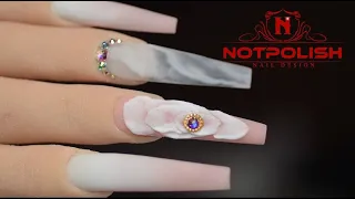 HOW TO DO BIG 3D FLOWER WEDDING NAIL I NOTPOLISH I LONG COFFIN SHAPE I 2020 NAIL ART TREND