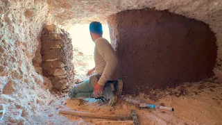 Build SECRET UNDERGROUND BUNKER with FIREPLACE in 18 DAYS, Diy, Camping, Cooking, Asmr