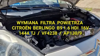Wymiana Filtra Powietrza #Citroën #Berlingo B9 1.6 HDi 16V #Peuegot #Partner III #AP130/9 #VF4238