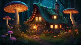 Fairy Cottage on a Rainy Night. Ambience with sounds of rain and music.