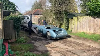 Healey 100 coming home from painting in Ice Blue