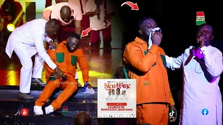 Ei-MOG struggles to sing, quits at his New Wine concert in Kumasi &  Elder Mireku rescue him.