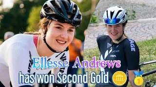 Ellesse Andrews celebrates as she won the Women’s Sprint during the Commonwealth Game track cycling