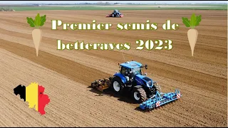 Plantation de betteraves 2023. New Holland T7.270 rotative Alpego + N-H T7.210 Kuhn planter 2.